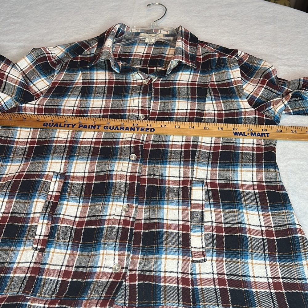 Simply Noelle Plaid Button Down Tunic Shacket Pockets Roll Tab Sleeve Size S/M - Picture 7 of 14